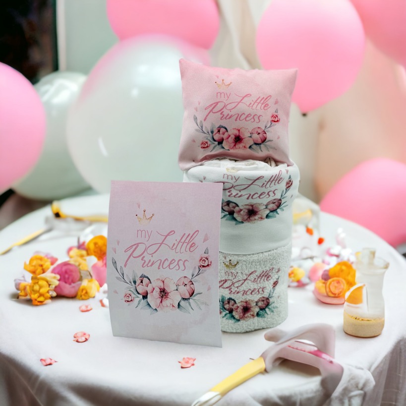 "Flower Little Princess" Τούρτα από πάνες-λευκά είδη και προίκα. - Image 4